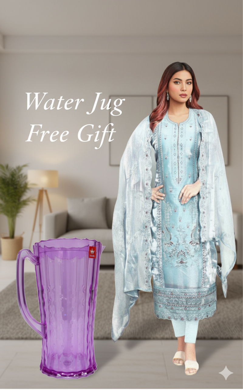 Vipul Jemichu Premium Embroidered Lawn Collection-Sky Blue Pastel